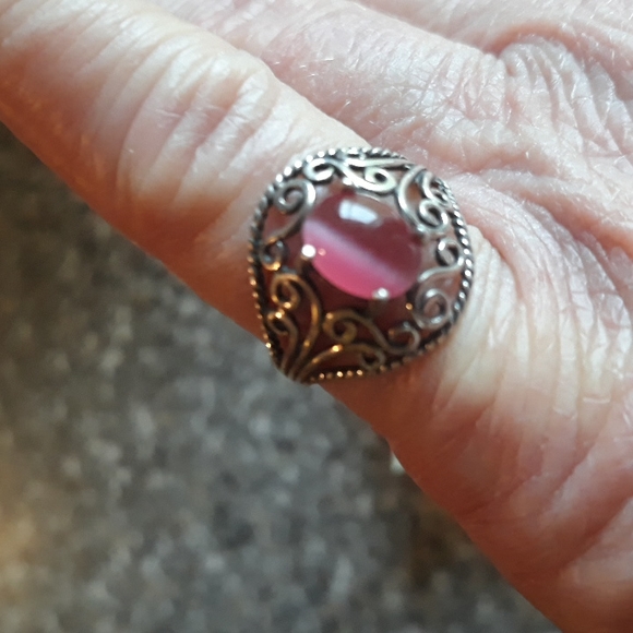 VTG Filigree Sterling Silver Pink Cat's Eye Ring - Picture 3 of 8